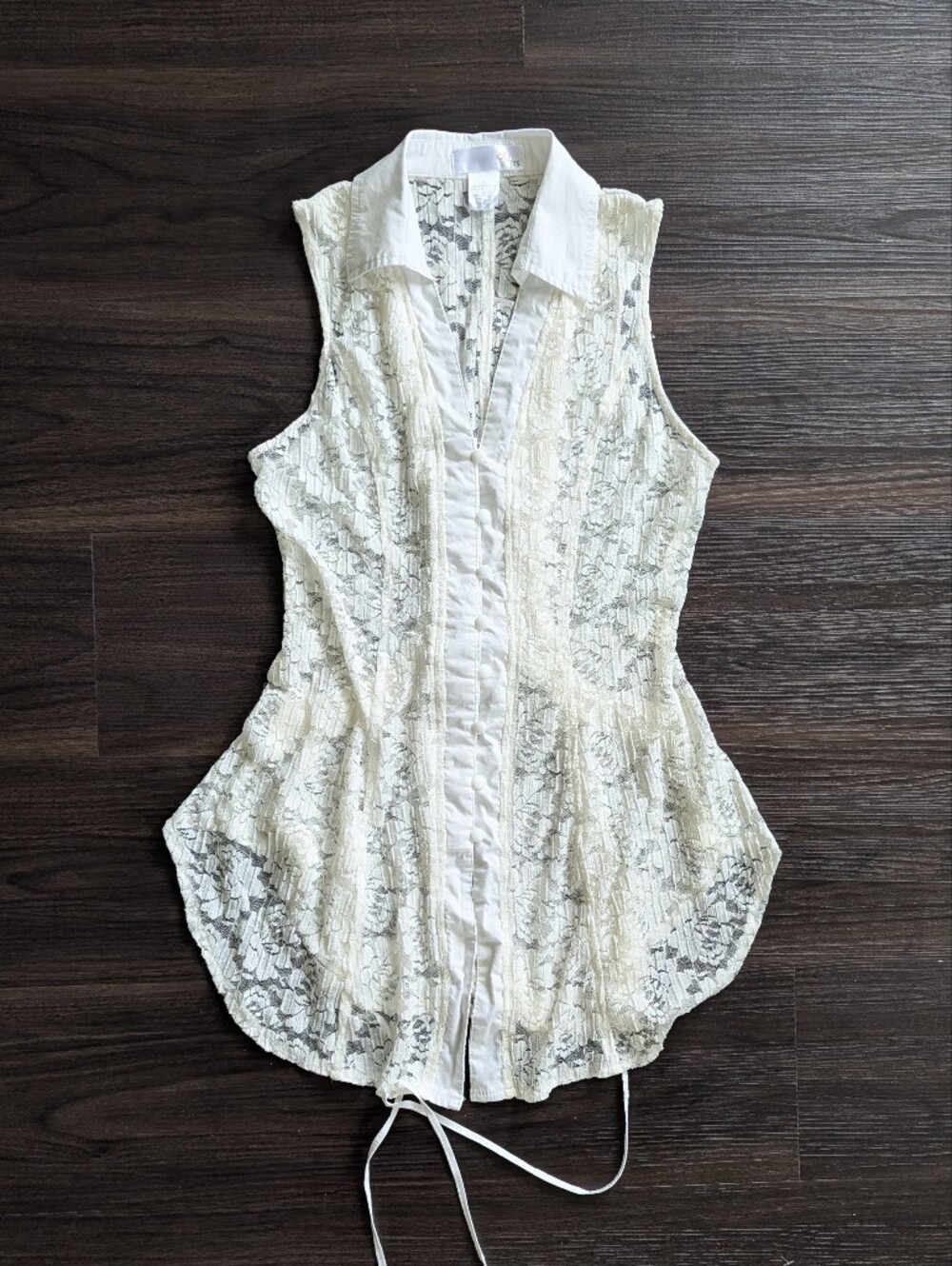 Oh Yes White Floral Sheer Lace Corset Back Top Large Coquette Whimsigoth Fairy